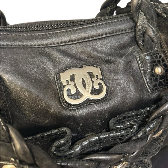 Vintage Sharif Black Leather Shoulder Bag | Braided Handle | Snakeskin - Picture 2 of 11